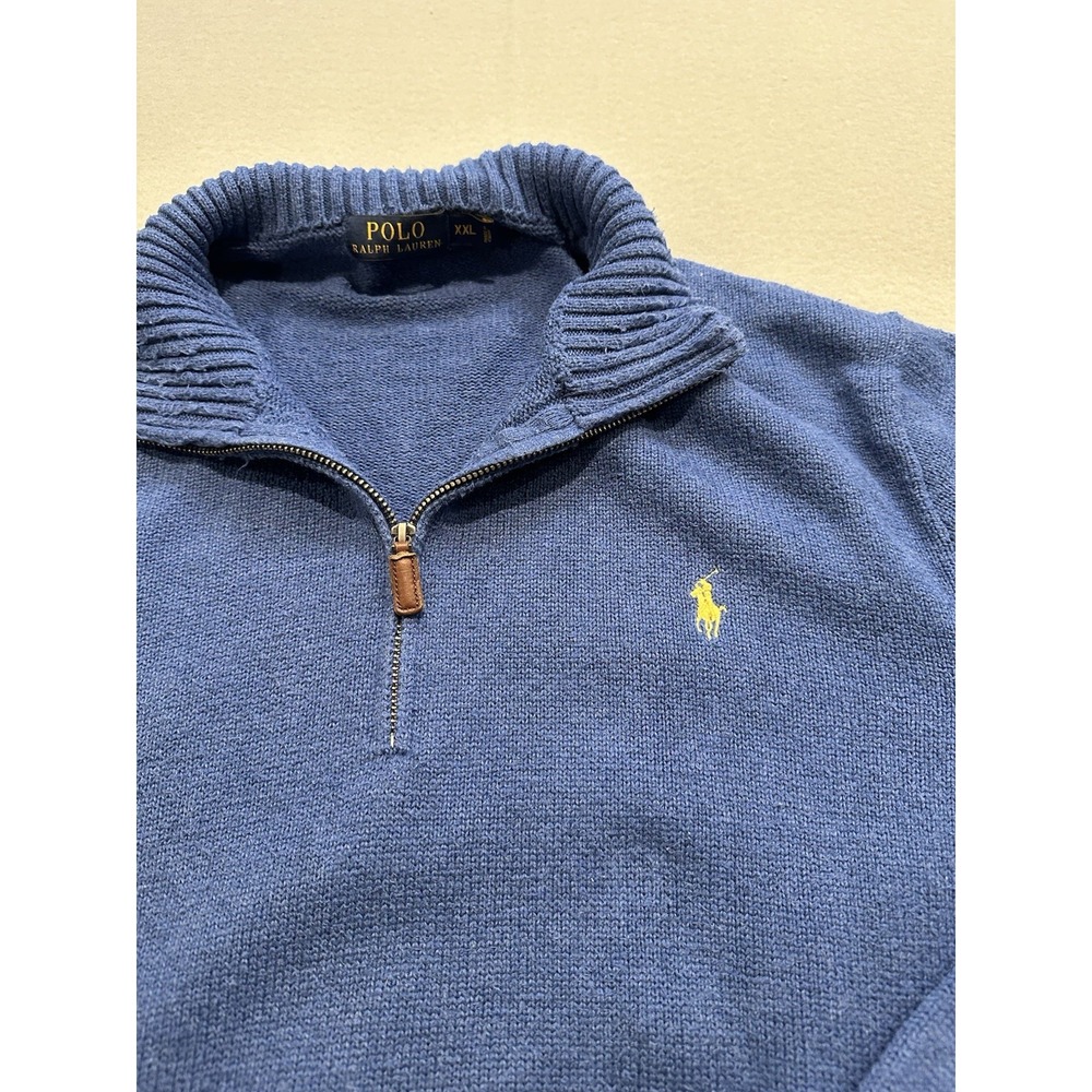 Polo Ralph Lauren Mens XXL Blue 1/4 Zip Sweater Cotton Pony Logo Pullover - Picture 4 of 13
